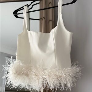Zara White Feather Trim Square Neck Crop Top